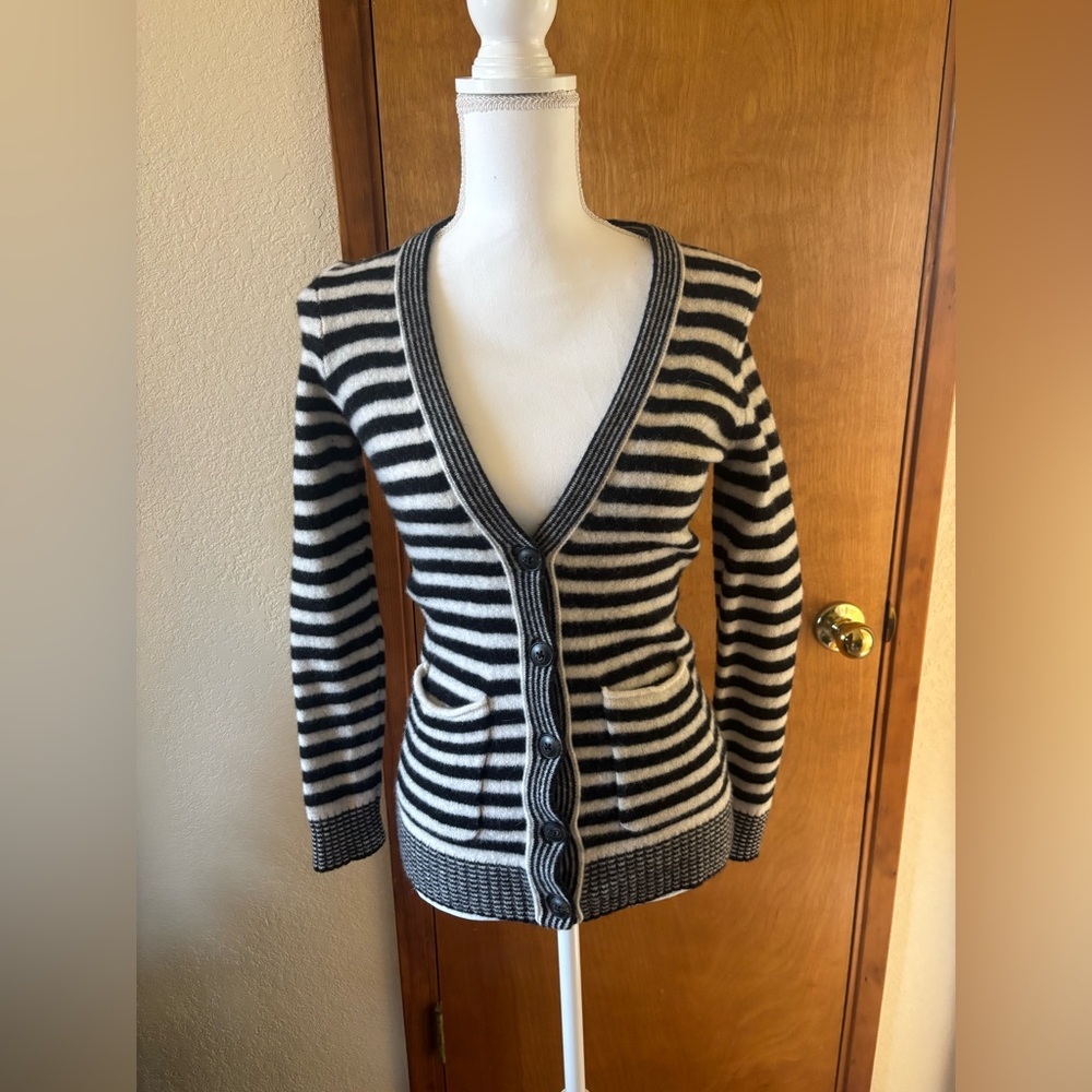 Madewell Black and White Wool Striped Cardigan